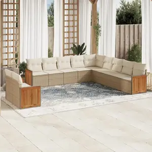 vidaXL Salon de jardin 11 pcs avec coussins beige résine tressée pas cher
