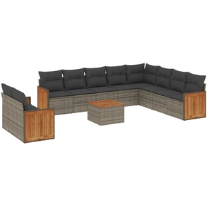 vidaXL Salon de jardin avec coussins 10 pcs gris résine tressée pas cher