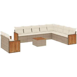 vidaXL Salon de jardin avec coussins 10 pcs beige résine tressée pas cher