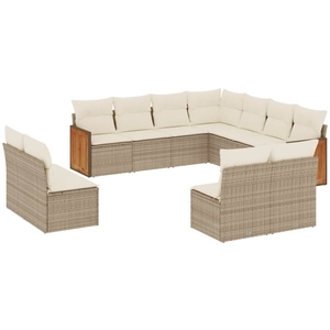 vidaXL Salon de jardin 11 pcs avec coussins beige résine tressée pas cher