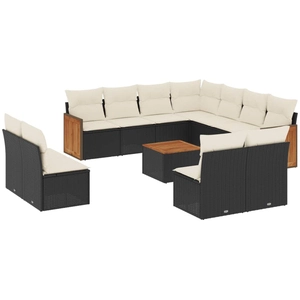 vidaXL Salon de jardin 12 pcs avec coussins noir résine tressée pas cher
