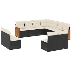 vidaXL Salon de jardin 11 pcs avec coussins noir résine tressée pas cher