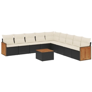 vidaXL Salon de jardin 9 pcs avec coussins noir résine tressée pas cher