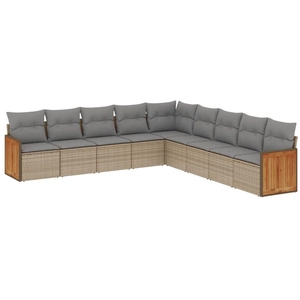 vidaXL Salon de jardin avec coussins 9 pcs beige résine tressée pas cher