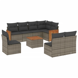 vidaXL Salon de jardin 8 pcs avec coussins gris résine tressée pas cher