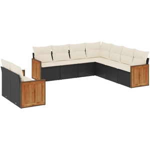 vidaXL Salon de jardin 9 pcs avec coussins noir résine tressée pas cher