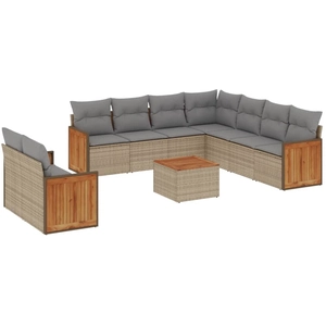 vidaXL Salon de jardin avec coussins 9 pcs beige résine tressée pas cher