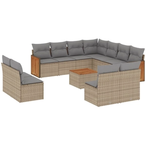 vidaXL Salon de jardin avec coussins 12 pcs beige résine tressée pas cher