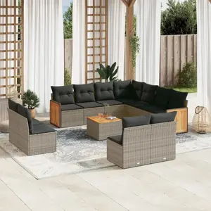 vidaXL Salon de jardin avec coussins 12 pcs gris résine tressée pas cher