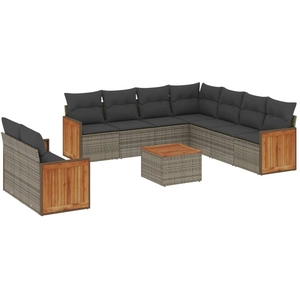 vidaXL Salon de jardin 9 pcs avec coussins gris résine tressée pas cher
