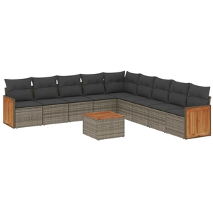 vidaXL Salon de jardin avec coussins 10 pcs gris résine tressée pas cher