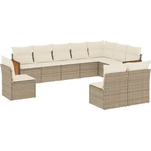vidaXL Salon de jardin avec coussins 10 pcs beige résine tressée pas cher
