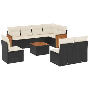 vidaXL Salon de jardin 8 pcs avec coussins noir résine tressée pas cher