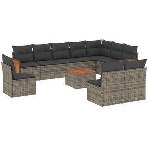 vidaXL Salon de jardin 11 pcs avec coussins gris résine tressée pas cher