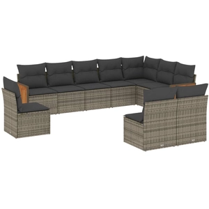 vidaXL Salon de jardin avec coussins 10 pcs gris résine tressée pas cher