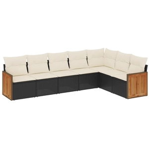 vidaXL Salon de jardin 7 pcs avec coussins noir résine tressée pas cher