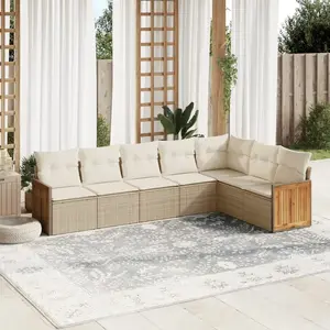 vidaXL Salon de jardin avec coussins 7 pcs beige résine tressée pas cher