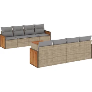 vidaXL Salon de jardin avec coussins 9 pcs beige résine tressée pas cher