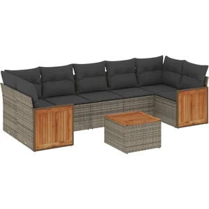 vidaXL Salon de jardin 8 pcs avec coussins gris résine tressée pas cher