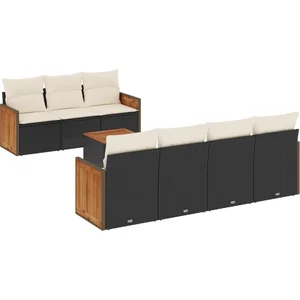 vidaXL Salon de jardin 8 pcs avec coussins noir résine tressée pas cher