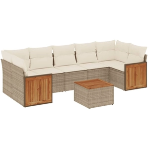 vidaXL Salon de jardin avec coussins 8 pcs beige résine tressée pas cher
