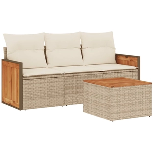 vidaXL Salon de jardin avec coussins 3 pcs beige résine tressée pas cher