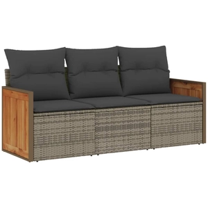 vidaXL Salon de jardin avec coussins 3 pcs gris résine tressée pas cher