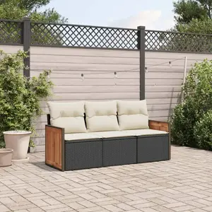 vidaXL Salon de jardin 3 pcs avec coussins noir résine tressée pas cher