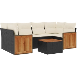 vidaXL Salon de jardin 7 pcs avec coussins noir résine tressée pas cher