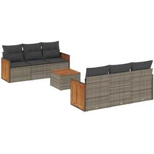 vidaXL Salon de jardin avec coussins 7 pcs gris résine tressée pas cher