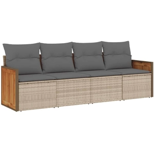 vidaXL Salon de jardin avec coussins 4 pcs beige résine tressée pas cher