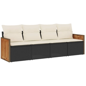vidaXL Salon de jardin 5 pcs avec coussins noir résine tressée pas cher