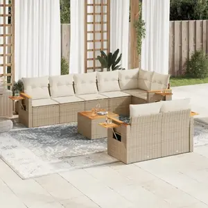 vidaXL Salon de jardin avec coussins 9 pcs beige résine tressée pas cher