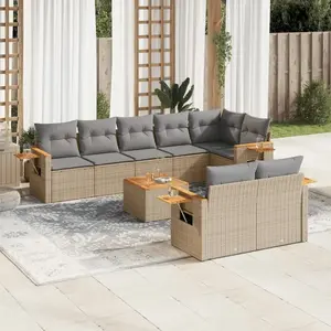 vidaXL Salon de jardin avec coussins 9 pcs beige résine tressée pas cher