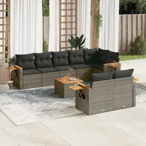 vidaXL Salon de jardin 9 pcs avec coussins gris résine tressée pas cher
