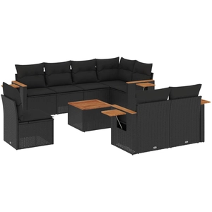 vidaXL Salon de jardin 8 pcs avec coussins noir résine tressée pas cher