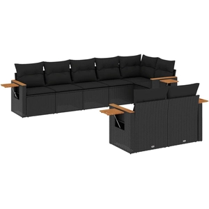 vidaXL Salon de jardin 8 pcs avec coussins noir résine tressée pas cher