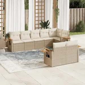 vidaXL Salon de jardin avec coussins 8 pcs beige résine tressée pas cher