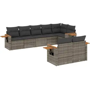 vidaXL Salon de jardin 8 pcs avec coussins gris résine tressée pas cher