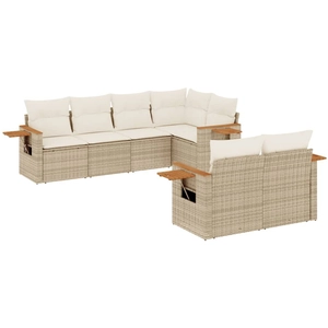 vidaXL Salon de jardin avec coussins 7 pcs beige résine tressée pas cher