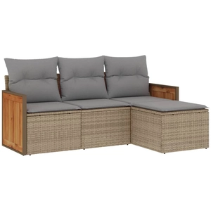 vidaXL Salon de jardin avec coussins 4 pcs beige résine tressée pas cher
