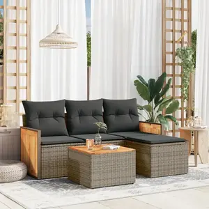 vidaXL Salon de jardin 5 pcs avec coussins gris résine tressée pas cher