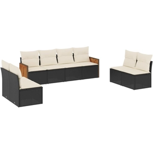 vidaXL Salon de jardin 8 pcs avec coussins noir résine tressée pas cher