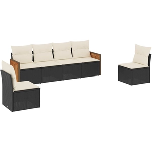 vidaXL Salon de jardin 6 pcs avec coussins noir résine tressée pas cher