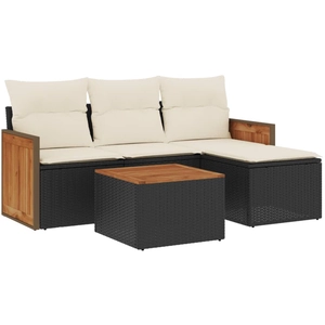 vidaXL Salon de jardin 4 pcs avec coussins noir résine tressée pas cher