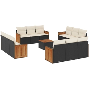 vidaXL Salon de jardin avec coussins 13 pcs noir résine tressée pas cher