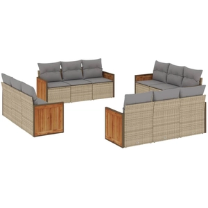 vidaXL Salon de jardin avec coussins 12 pcs beige résine tressée pas cher
