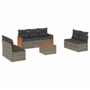 vidaXL Salon de jardin avec coussins 7 pcs gris résine tressée pas cher