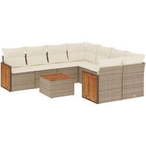 vidaXL Salon de jardin avec coussins 9 pcs beige résine tressée pas cher