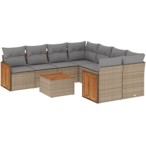 vidaXL Salon de jardin avec coussins 9 pcs beige résine tressée pas cher
